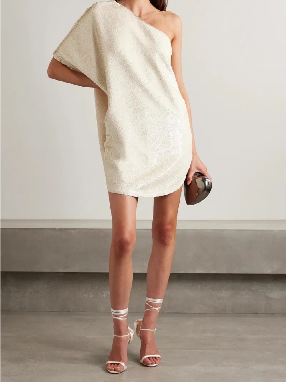 The Frankie Shop Ivory Sequin One-Shoulder Mini